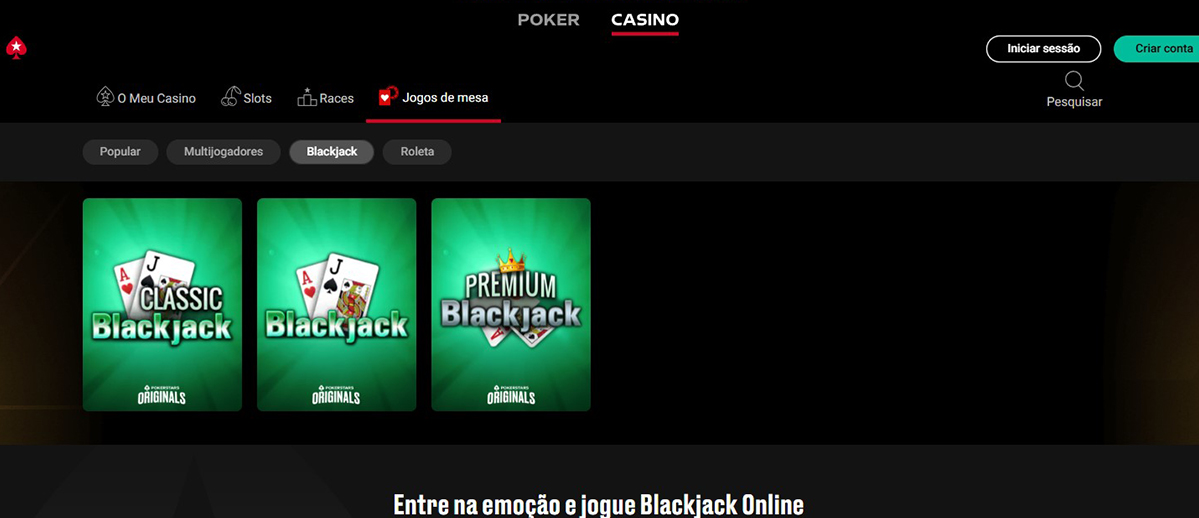 Blackjack online no PokerStars Casino