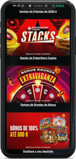 O ecrã com os bónus de boas-vindas do PokerStars Casino no telemóvel
