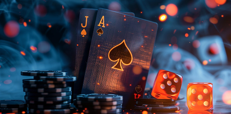 Cartas, fichas e dados de Blackjack